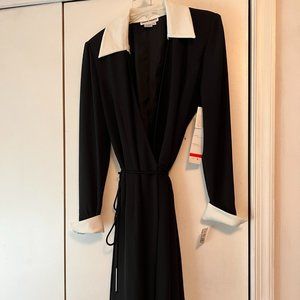 David Warren Black Wrap Dress w/Removable White Collar -  8